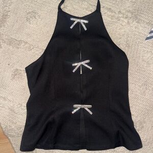 Elegant Black Halter Top with Bow Accents